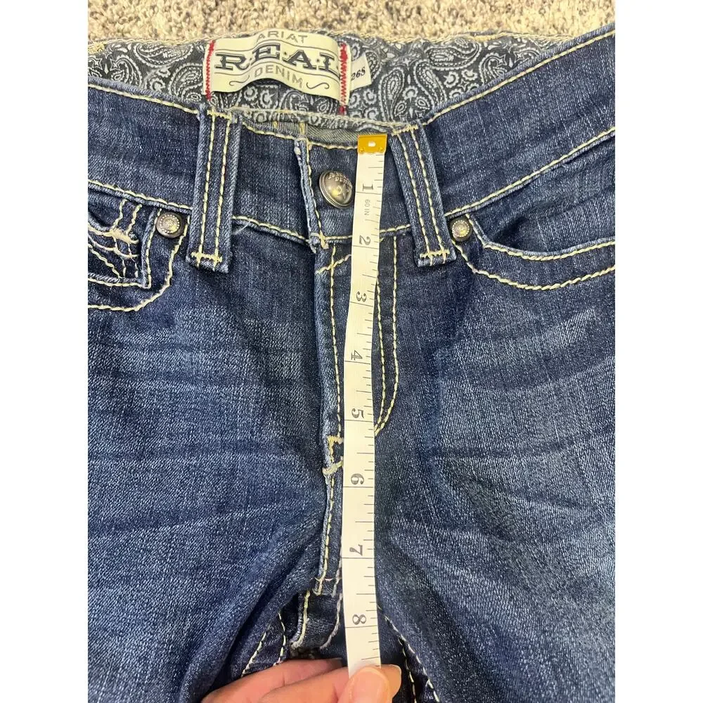 Ariat Mid-Rise Embroidered Bootcut Dark Denim Jeans, Women's 26S Western Cowgirl - Picture 7 of 11